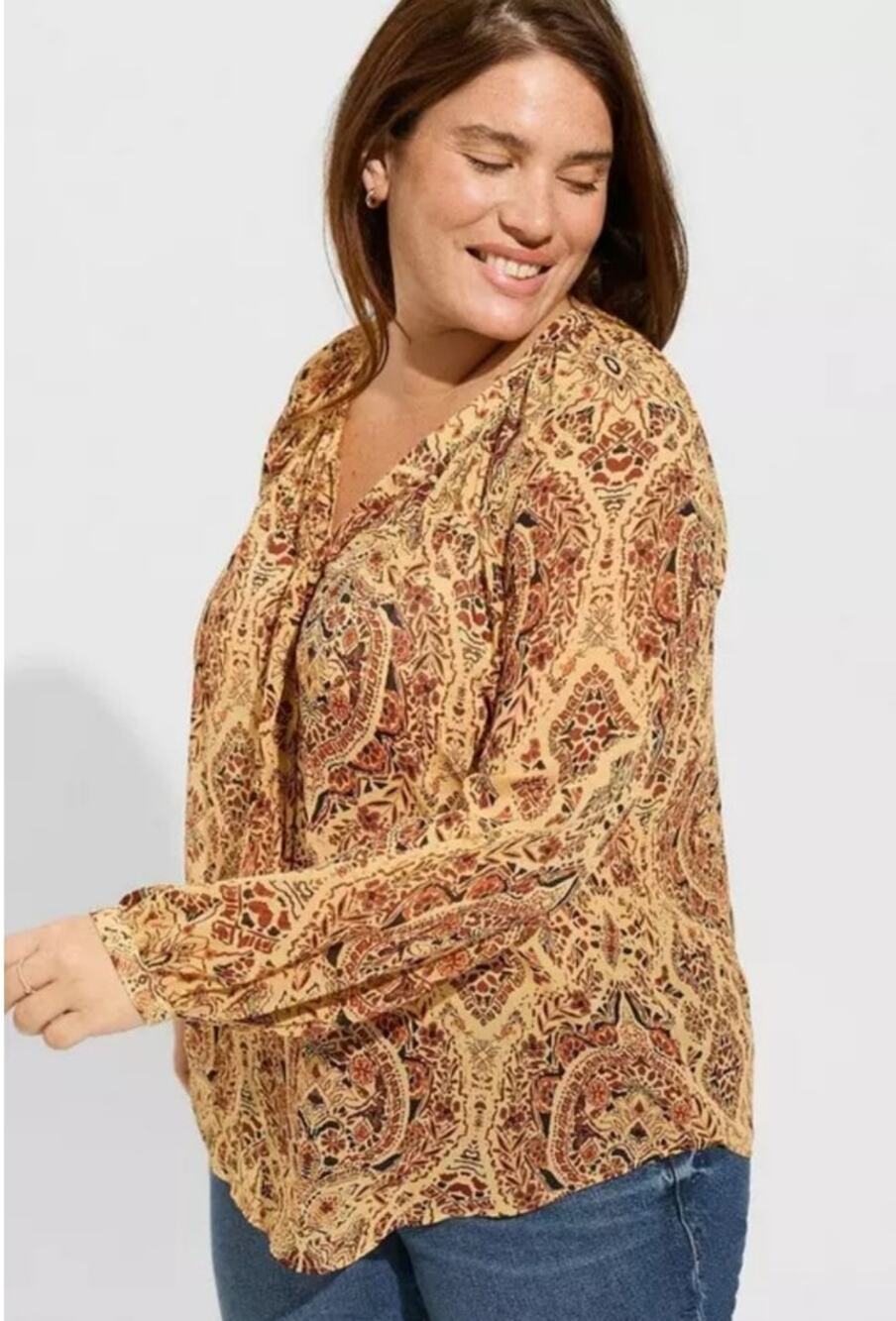 Torrid 3 Women 3x Gold Red Floral Print Crinkle Chiffon Raglan Tie Front Blouse